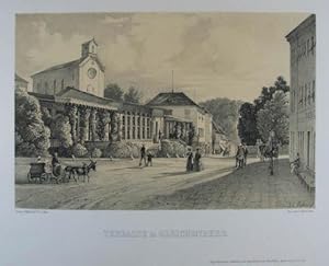 Bild des Verkufers fr Terrasse in Gleichenberg. Tonlithographie v. Joh. Passini aus "Bilder aus Gleichenberg" Graz 1856, 15 x 23 cm zum Verkauf von Antiquariat Johannes Mller