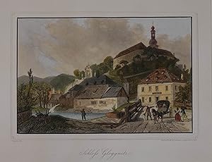 Schloss Gloggnitz. Kolorierter Stahlstich aus Chapuy "Album der Südbahn von Wien bis Triest" Trie...