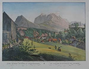 Der Markt Aussee in Steyermark. Kolorierte Lithographie v. J. Alt aus "Bilder aus den Alpen" Wien...