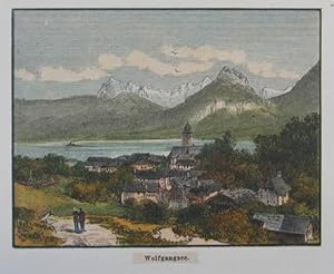 Wolfgangsee. Kolorierter Holzstich 1887, 8 x 10,5 cm