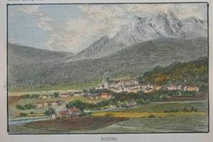 Seller image for Bludenz. Kolorierter Holzstich aus "Illustrierter Fhrer auf den sterr. Alpen-Bahnen" Wien 1884, 7,5 x 11 cm for sale by Antiquariat Johannes Mller