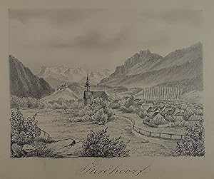 Bild des Verkufers fr Kirchdorf. Anonyme Bleistiftzeichnung um 1863, 14 x 18,5 cm zum Verkauf von Antiquariat Johannes Mller