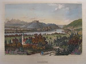 Salzburg. Kolorierter Stahlstich aus "Meyer's Universum" Hildburghausen 1833 ff., 10 x 15,5 cm