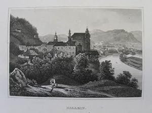 Hallein. Stahlstich aus "Album vom Salzburger Alpenlande" um 1850, 6,5 x 9,5 cm