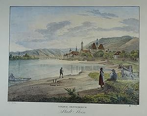 Image du vendeur pour Stadt Stein. Kolorierte Lithographie n. J. Alt aus Kunike Kunike "Donau-Ansichten nach dem Laufe des Donaustromes" Wien 1826, 26 x 35,5 cm mis en vente par Antiquariat Johannes Mller