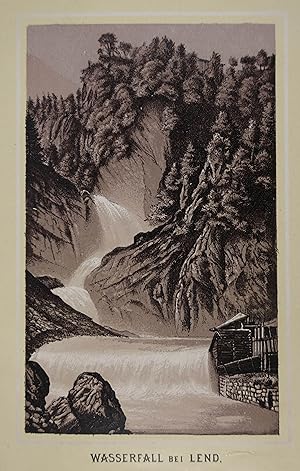 Wasserfall bei Lend. Zinkographie um 1890, 9 x 5,5 cm