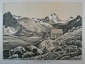 Bild des Verkufers fr Dresdener Htte im Stubai. Tonlithographie n. Fr. Gatt aus Amthor "Der Alpenfreund" Gera 1878, 25,5 x 35,5 cm zum Verkauf von Antiquariat Johannes Mller