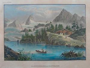 Der Hundskogel am Hintersee. Kolorierter Stahlstich v. A. Rottmann aus "Meyer's Universum" Hildbu...