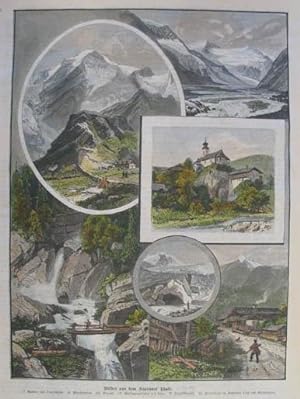 Bilder aus dem Kapruner Thale. Kolorierter Holzstich n. O. Tröger um 1885, 25,5 x 19 cm