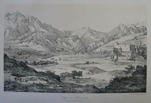 Seller image for Engpass von Finstermnz mit der Aussicht vom Schloss u. Dorf Nauders. Tonlithographie v. Kirchner aus "Ansichten von Tyrol und Salzburg". Mnchen, liter. artist. Anstalt 1838-41, 27 x 44 cm for sale by Antiquariat Johannes Mller