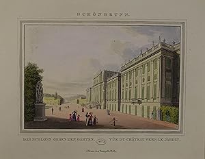 Bild des Verkufers fr Schnbrunn. Das Schloss gegen den Garten. Altkolorierter Kupferstich aus Tranquillo Mollo "Wiens Umgebungen" Wien um 1830, 9,5 x 14 cm zum Verkauf von Antiquariat Johannes Mller