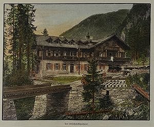 Das Kesselfall-Alpenhaus. Kolorierter Holzstich 1896, 12,5 x 16 cm