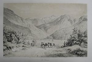 Die Scharnitz. Tonlithographie v. Eberle nach A. Podesta aus "Ansichten von Tyrol und Salzburg". ...