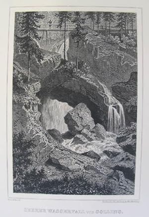 Oberer Wasserfall von Golling. Stahlstich v. Serz n. Pezolt, Nürnberg um 1855, 10,5 x 7 cm