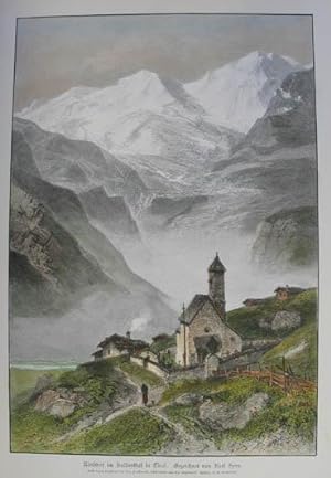 Seller image for Kirchhof im Suldenthal in Tirol. Kolorierter Holzstich n. Karl Heyn um 1890, 33,5 x 23 cm for sale by Antiquariat Johannes Mller