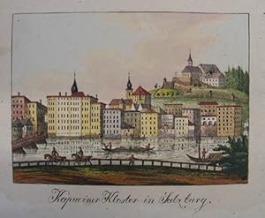 Kapuciner Kloster in Salzburg. Altkolorierte Lithographie aus Darnaut "Kirchliche Topographie von...