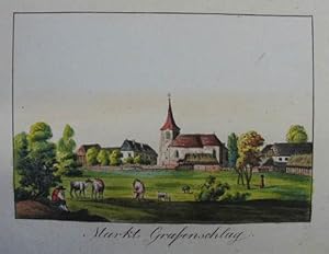 Markt Grafenschlag. Altkolorierte Lithographie aus Darnaut "Kirchliche Topographie von Österreich...