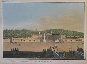 Das k.k. Schloss Schöbrunn pres de Vienne. Altkolorierte Umrissradierung aus "Collection des Vues...