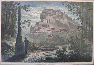 Bild des Verkufers fr Die Riegersburg in Steiermark. Kolorierter Holzstich um 1880, 17 x 26 cm zum Verkauf von Antiquariat Johannes Mller