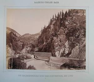 Die Salzachbrücke und das Diententhal bei Lend. Original-Fotografie, Albumin auf Karton mit typog...