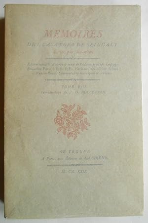 Bild des Verkufers fr Memoires de Jacques Casanova de Seingalt. Ecrits par lui-meme. Edition nouvelle publiee sous la direction de Raoul Veze, d apres le texte de l edition princeps Leipzig-Bruxelles-Paris (1826-1838). Variantes et Commentaires historiques et critiques. Tome VIII. Introduction de J. D. Rolleston. zum Verkauf von Versandantiquariat Ruland & Raetzer