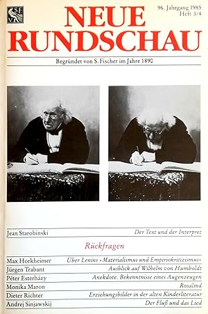 Imagen del vendedor de Neue Rundschau. Begrndet von S. FIscher im Jahre 1890. 96. Jahrgang 1985, Heft 3 /4. a la venta por Versandantiquariat Ruland & Raetzer