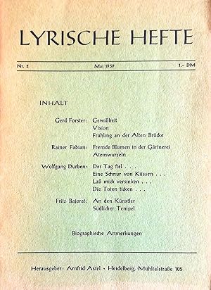 Bild des Verkufers fr Lyrische Hefte - Zeitschrift fr Gedichte. Nr. 2, Mai 1959. zum Verkauf von Versandantiquariat Ruland & Raetzer