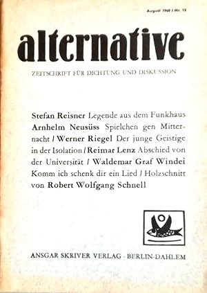 Bild des Verkufers fr alternative. Zeitschrift fr Dichtung und Diskussion. 3. Jahrgang, 13. Heft der Gesamtfolge, August 1960. zum Verkauf von Versandantiquariat Ruland & Raetzer