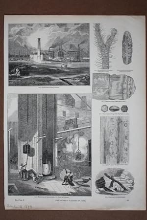 Kohlebergbau, Bergwerk, Holzstich von 1847 als Sammelblatt mit 8 Einzelabbildungen, Blattgröße: 3...