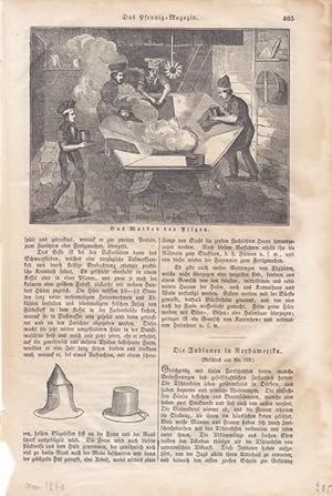 Hut, Zylinder, Filz, Doppelseite um 1840 mit Holzstichen zur Hutherstellung, Blattgröße: 27,7 x 3...