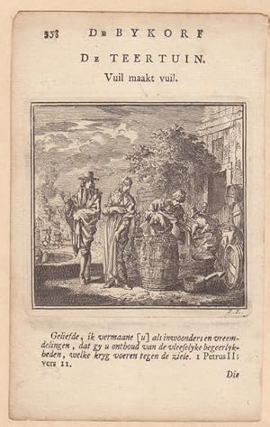 Pechsieder, De Teertuin, Kupferstich von 1711 von Jan Luyken (1649 - 1712), Blattgröße: 15,5 x 9,...