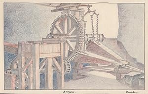 Bergbau, Maschinerie, Altenau, mit Buntstiften kolorierte Bleistiftzeichnung um 1900., Blattgröße...