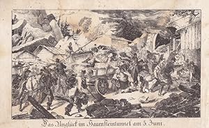 Das Unglück im Hauensteintunnel am 5. Juni 1857, Brandunglück, Holzstich um 1860 mit Blick auf di...