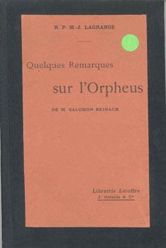 Image du vendeur pour Quelques Remarques sur l'Orpheus de M. Salomon Reinach. mis en vente par Occulte Buchhandlung "Inveha"