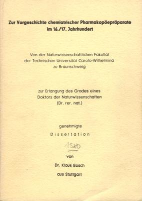 Bild des Verkufers fr Zur Vorgeschichte chemiatrischer Pharmakopeprparate im 16./17. Jahrhundert. zum Verkauf von Occulte Buchhandlung "Inveha"
