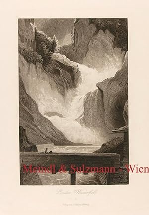 "Lender Wasserfall".- Aus Gregor Baldi: Album von Oberösterreich und Salzburg.