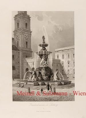 "Residenzbrunnen in Salzburg".- Aus Gregor Baldi: Album von Oberösterreich und Salzburg.