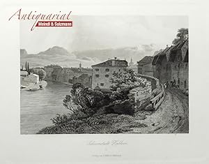 "Salinenstadt Hallein".- Aus Gregor Baldi: Album von Oberösterreich und Salzburg.