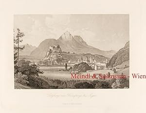 "Salzburg vom Kreuzberge bei Aigen".- Aus Gregor Baldi: Album von Oberösterreich und Salzburg.