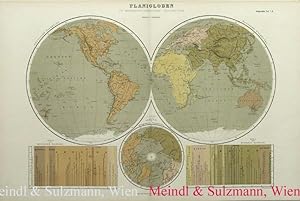 Bild des Verkufers fr Planigloben in homalographischer Projection. Aus "Bilder-Atlas . Geographie". zum Verkauf von Antiquariat MEINDL & SULZMANN OG