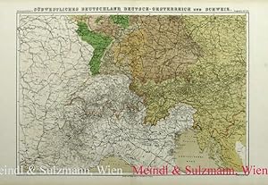 Bild des Verkufers fr Sdwestliches Deutschland, Deutsch-Oesterreich und Schweiz. Aus "Bilder-Atlas . Geographie". zum Verkauf von Antiquariat MEINDL & SULZMANN OG