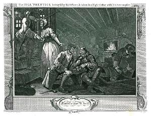 JUSTIZ. - Verhaftung. "The Idle 'Prentice betray'd by his Whore, & taken in a Night Cellar with h...