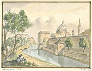 MÜNCHEN. - Kapuzinerkloster. Blick vom Stadtgraben zum Kapuzinerkloster 1730.