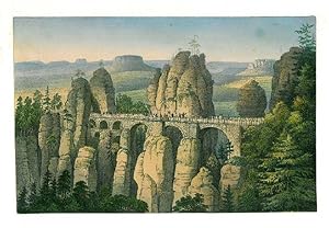 SÄCHSISCHE SCHWEIZ. - Bastei. Blick auf die neue Basteibrücke, im Hintergrund Elbsandsteingebirge.