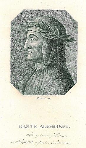 DANTE, Alighieri (1265 - 1321). Brustbild im Profil nach links im Achteck des Dichters.