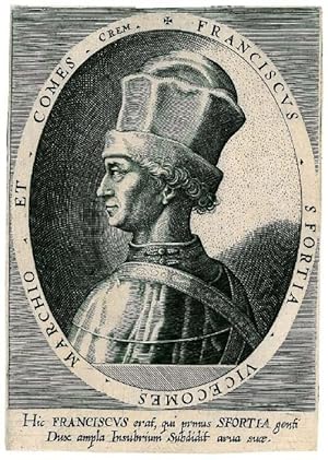 SFORZA, Francesco, Herzog von Mailand (1401 - 1466). Brustbild im Profil nach links im Schriftova...