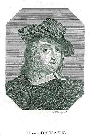 OSTADE, Adriaen van (1610 - 1685). Brustbild nach halbrechts im Achteck des Malers.