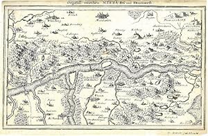 Bild des Verkufers fr NEUBURG/Donau. - Karte. Karte des Donaulaufs zwischen Donauwrth und Neuburg mit Wemding, Monheim, Markt Oberdorf und Rain. zum Verkauf von Franziska Bierl Antiquariat