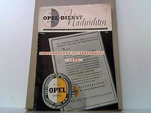 Imagen del vendedor de Opel - Dienst - Nachrichten . K.F. No. 6, 1938. Ehrenurkunde und Ehrennadel 1938. a la venta por Antiquariat Ehbrecht - Preis inkl. MwSt.