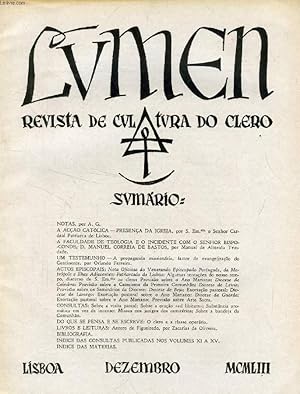 Seller image for LUMEN, REVISTA DE CULTURA DO CLERO, VOL. XVII, N 12, DEZ. 1953 (Sumario: NOTAS, por A. G. A ACO CATLICA - PRESENA DA IGREJA, por S. Em.cia o Senhor Car-deal Patriarca de Lisboa. A FACULDADE DE TEOLOGIA E O INCIDENTE COM O SENHOR BISPO--CONDE.) for sale by Le-Livre